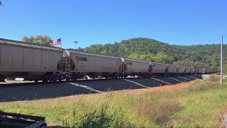 NS 7687 7667 amp 3672 knocking down the green with a northbound empty grainer in Collegedale TN [upl. by Chladek878]