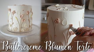 💛Torte Taufe Mädchen ohne Fondant  Buttercreme Blumen spritzen [upl. by Kella]