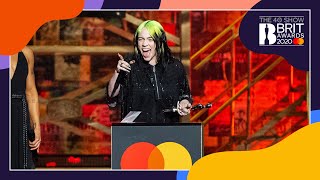 Billie Eilish wins International Female Solo Artist  The BRIT Awards 2020 [upl. by Crowell]