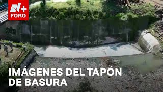 Así se ve desde el aire el tapón de basura en la presa Los Cuartos en Naucalpan  Las Noticias [upl. by Barger]