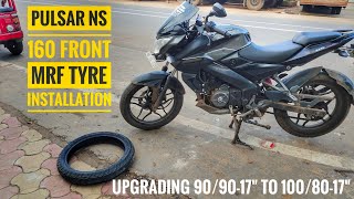 Pulsar NS 160 tyre upgradingNs 160 wide tyre Installation Ns160Fronttyreupgrading Ns160tyrechange [upl. by Dickey]