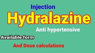 injection hydralazine available form and dose calculations anaesthesiawithbabar2576 [upl. by Ynetruoc]