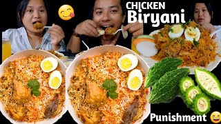 Chicken Biryani🔥 raita eating Challenge with small spoon🥄  Looser has to eat raw bitterguard [upl. by Eibocaj]