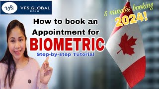 How to book appointment for Canada Biometric Enrollment at VFS Global 2024 Stepbystep Tutorial [upl. by Nesta566]