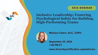 Inclusive Leadership Fostering Psychological Safety for Building HighPerforming Teams [upl. by Susann]