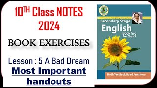 English Class 10th Notes  Lesson 5  A Bad Dream  English Word Meaning amp QA amp Fill in the Blanks [upl. by Winna]