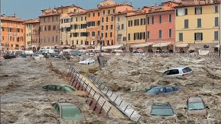 Italy Underwater Unrelenting Flooding Submerges Homes and Roads In Savona [upl. by Melloney]