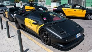 Two Lamborghini Taxi in Barcelona  Start Up Cruising Revs and Sound [upl. by Frye]