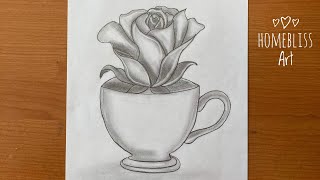 Easy Flower Vase Pencil Drawing for beginnersHow to draw a Flower VaseDraw rose flower in vase [upl. by Ellebanna488]