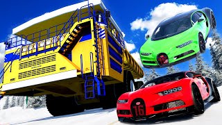 Crushing SUPERCARS with the MASSIVE BELAZ on a Ski Slope in BeamNG Drive Mods [upl. by Iliam]