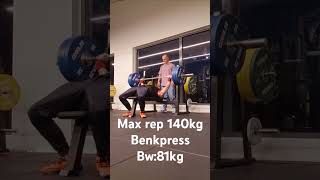 Max rep 140kg bench press chestworkout benchpress training workout benkpress styrkeløft [upl. by Jyoti315]