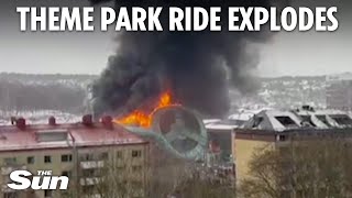 Amusement park slide EXPLODES in huge fireball in Sweden [upl. by Najram]