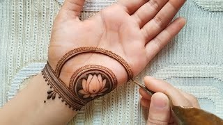 Teej Special simple front hand mehndi design  Easy lotus mehndi design  Simple mehndi design 2024 [upl. by Artep]