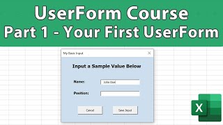 Excel UserForm Course 1  Your First UserForm [upl. by Eeclehc]