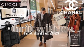 I FOUND SO MUCH DESIGNER THRIFT WITH ME my first trip of 2023  try on thrift haul [upl. by Cohe]