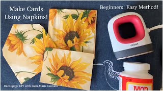 How to make cards with napkins  AMAZING “new” tip  Beginners  “Ironon” Plastic Wrap amp Mod Podge [upl. by Steffy]