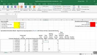 Spreadsheet Simulation Model  Single Server Queueing System BY CUSTOMER Model 2 [upl. by Sarid]