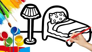 How to draw cute and easy Bedroom  Easy Step by step Drawing Painting and Coloring for Kids [upl. by Einnil42]