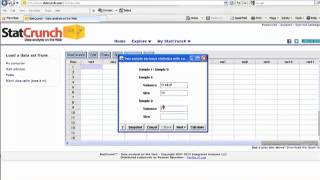 Two Sample FTest Example StatCrunch [upl. by Casia]