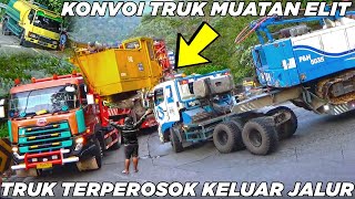 Terekam Truk Keluar Jalur Dan Terperosok Konvoi Truk Muatan Elit Libas Jalur Sitinjau Lauik [upl. by Delmar]