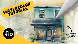 EASY Watercolor Storefront Painting Tutorial on your iPad in PROCREATE [upl. by Leroi]