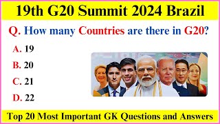 G20 Summit 2024 Current Affairs  Summits and Conferences 2024  G20 Current Affairs 2024 [upl. by Jarietta]