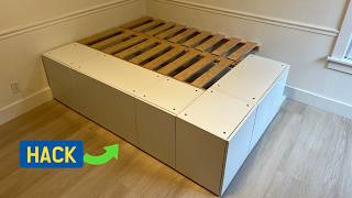 IKEA platform bed hack with hidden storage and ventilation  DIY bedroom makeover  Drawer Cabinet [upl. by Aicnorev]