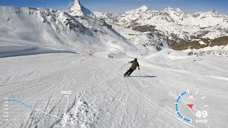 Skiing in Zermatt on slope 28 from Hohtalli to Riffelalp 4K [upl. by Ynnep]