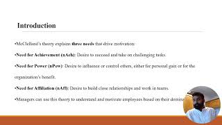 Presentation On McClellands Three Need Theory [upl. by Aislehc599]