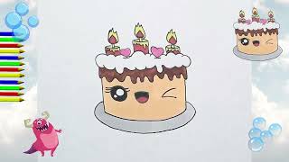 COME DISEGNARE FACILE DISEGNI KAWAII CARINI DA FARE torta di compleanno [upl. by Blus]