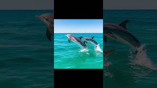 A playful pod of dolphins leaping out of the turquoise ocean waves [upl. by Stringer]