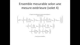 Théorie de la mesure partie 19  Ensemble mesurable selon une mesure extérieure volet 4 [upl. by Anaej]