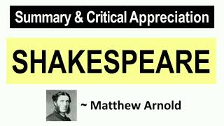 Shakespeare by Matthew Arnold  summary and critical analysis with Notes [upl. by Rustin572]