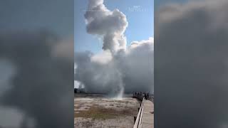 Tourists sent running after eruption at Yellowstone National Park [upl. by Alarick]