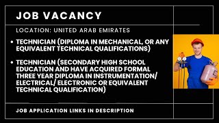 UAE job vacancies  Oil and gas company  Technician positions [upl. by Jesse824]