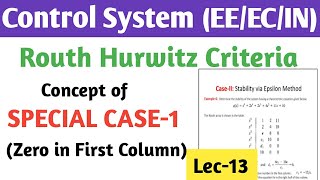 Routh Hurwitz Stability SPECIAL CASE1  Zero in the First Column Solved Example  Epsilon Method [upl. by Anicul]