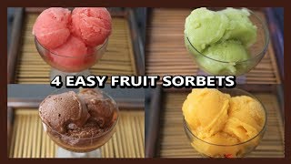 4 Quick Fruit Sorbet Recipes  Dairy Free Sugar Free Summer Dessert No Ice cream Machine Required [upl. by Adnwahsor]