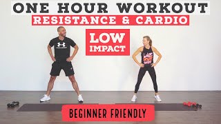 1 HOUR TOTAL body resistance and cardio workoutLow Impactstanding amp no equipment options [upl. by Alister]