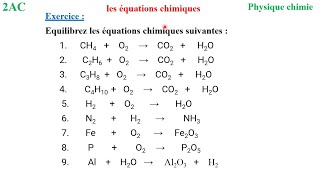 Exercice équilibrer des équations chimiques 2 eme année collège biof [upl. by Esinwahs498]