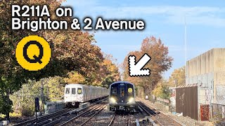 NYC Subway R211A Q Train Action on Brighton amp 2 Avenue [upl. by Anaitsirc]