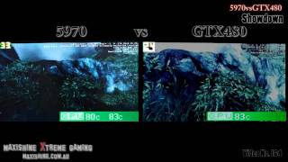 5970 vs GTX480 Crysis Warhead Showdown Maxishine Video [upl. by Buyers]