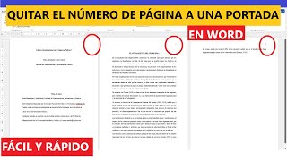 EJEMPLO de Cómo QUITAR el NÚMERO DE PÁGINA a la PORTADA en WORD [upl. by Neeli]