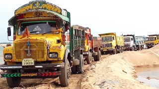 Tippers Formation of Line for Loading of Sand  Lorry Videos  Truck Videos  TIPPER LORRY TRUCK [upl. by Aret222]