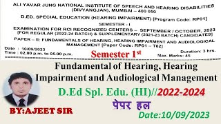 Paper SolutionFundamental of Hearing Hearing Impairment and Audiological Management10092023 [upl. by Eletnahs]