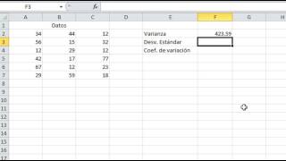 Varianza desviación estándar y coeficiente de variación en Excel [upl. by Odnomyar718]