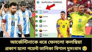 প্রকাশ হলো পয়েন্ট তালিকা ✅ আর্জেন্টিনাকে ধরে ফেললো কলম্বিয়া দুসংবাদ 😥 [upl. by Laszlo]