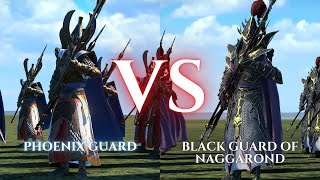 WARHAMMER III Total War  Phoenix Guard VS Black Guard of Naggarond [upl. by Nogem]