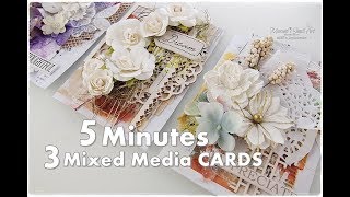 3 Cards in 5 Minutes ♡ Mixed Media Cardmaking Tutorial ♡ Maremis Small Art ♡ [upl. by Niltyak273]