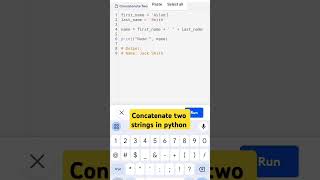 Concatenate two strings in python ctutorialbynaziasohail [upl. by Bohrer]