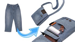 How to sew a shoulder bag out of old jeans  a detailed tutorial [upl. by Akilam]